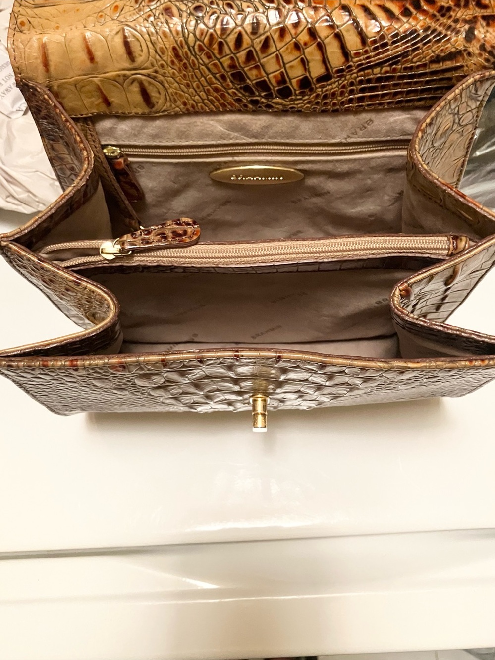 RARE Vtg Brahmin Lady Vittoria Rose Satchel Pecan Leather Strap RoseTassels EUC - Picture 11 of 16